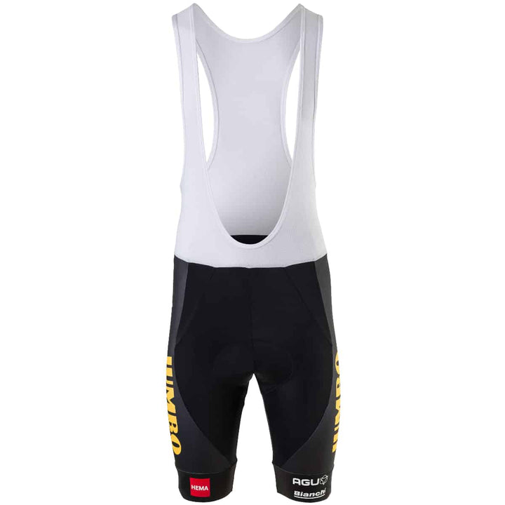 Bibshort ciclismo niños AGU Jumbo-Visma azul amarillo vista frontal