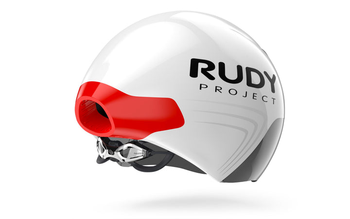 Casco Rudy Project The Wing White Shinny vista trasera angulada con ventilación canalizada
