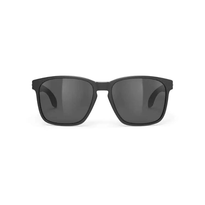 Gafas de sol deportivas negras con lentes polarizados para ciclismo y actividades al aire libre. Diseño ergonómico y protección UV para un rendimiento óptimo.