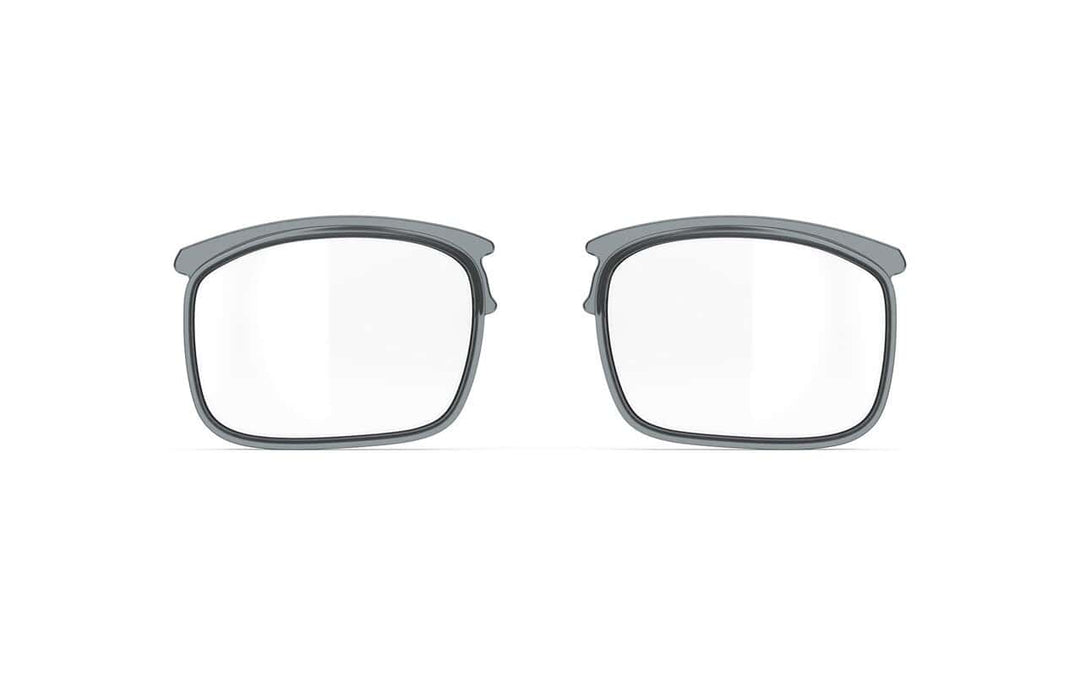 Lentes de vista deportivas con marco gris para ciclismo en clave deportiva y protección ocular.